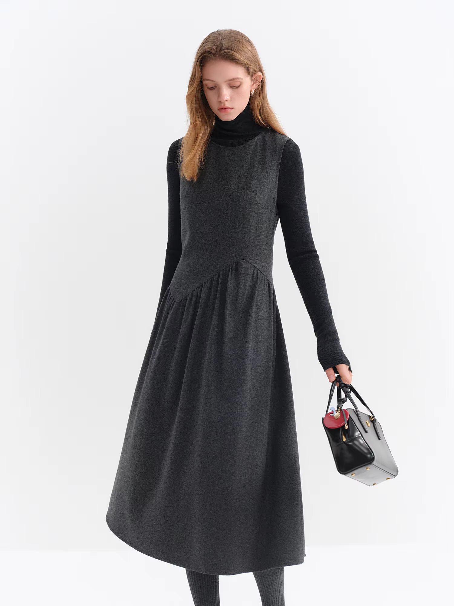 Gray Wool Sleeveless Dress Women's Winter 2025 New A-line Skirt Vest Long Dresses Unisex Ins French Style Elegant