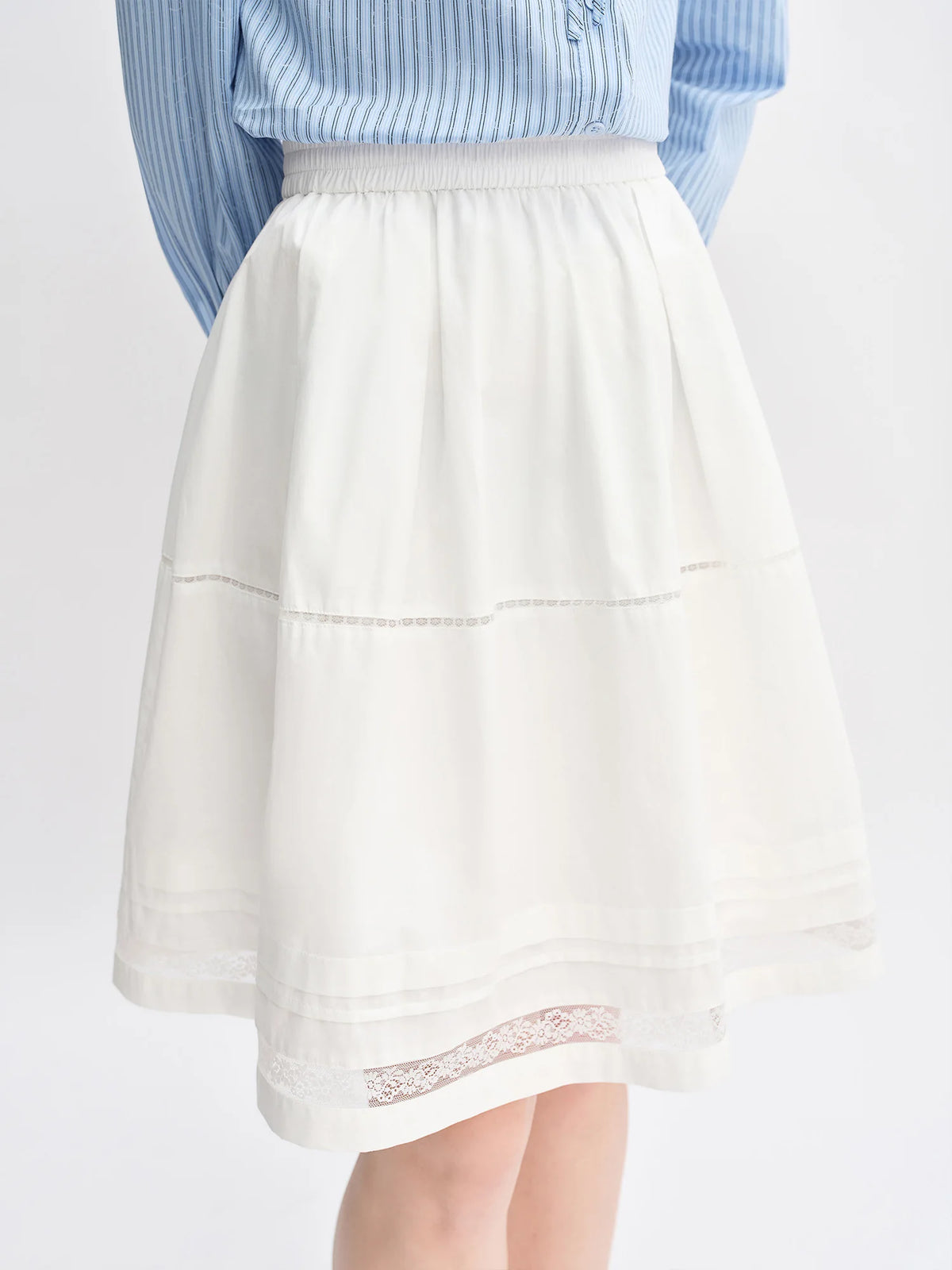 DUSHU Plus-Size Women's Sweet Ballet-Inspired Multi-Layered Gathered Lace Hem Skirt - 2025 Autumn New Arrival