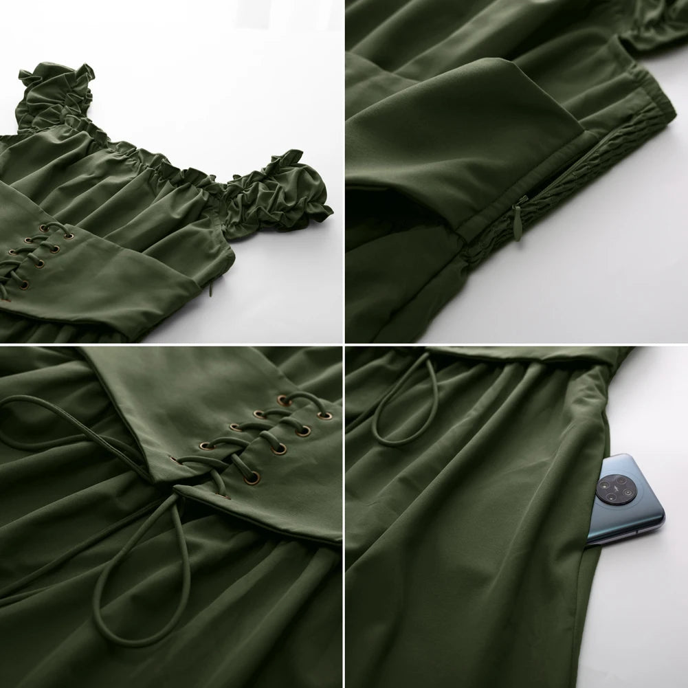 Women's Dress Fashion Vintage Renaissance Midi Dress Holiday Sleeveless Square Neck Flared A-Line Dress For Dating 