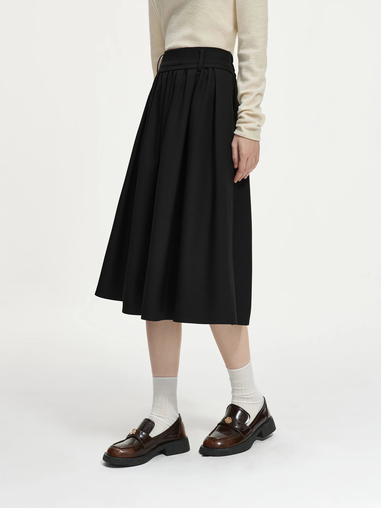 FSLE Black A Line Long Chic Skirt For Female Fall Winter 2024 New Design Elegant Pressure Versatile Umbrella Long Skirt24FS14328