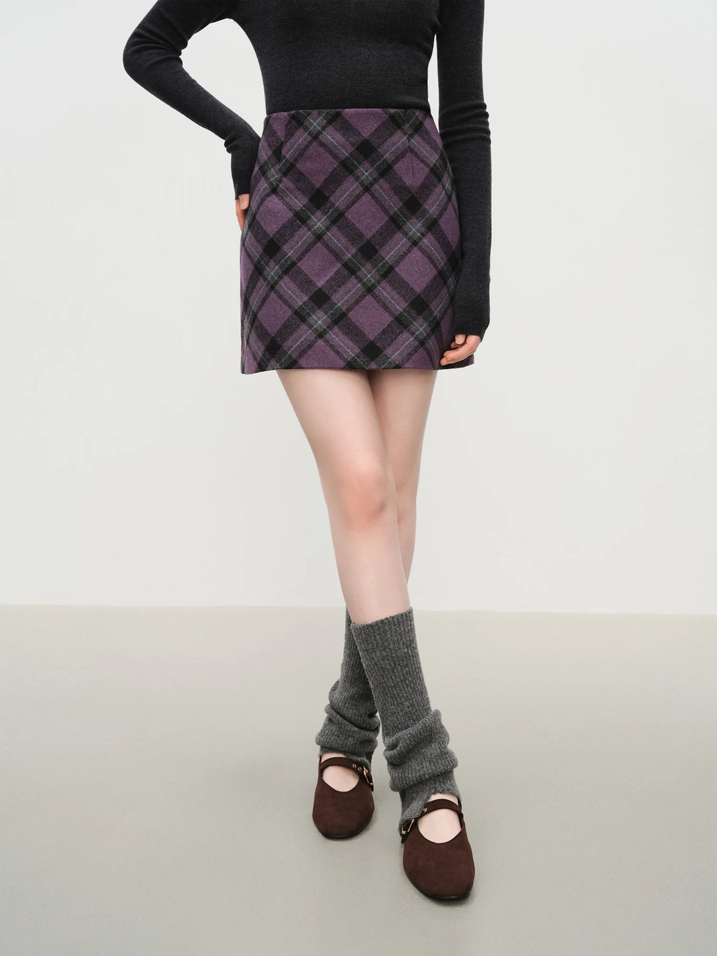 FSLE High Waist Retro Plaid Woolen Skirt Short Skirt Women 2025 Autumn and Winter New Mini A-line Skirt