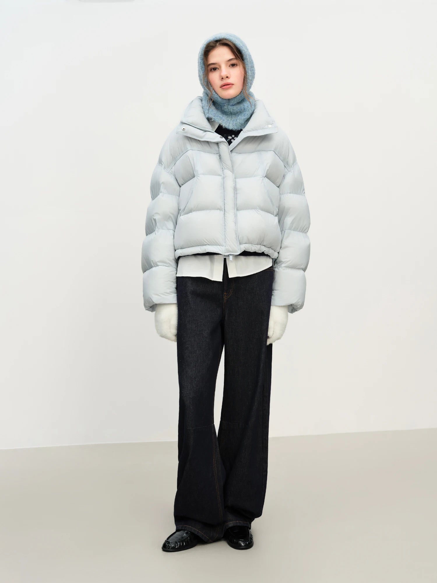 Winter 2025 Women Cloud-Like Puffer Coat - Stand Collar Short Down Jacket Lazy Chic Style Glossy Finish for Casual Comfort