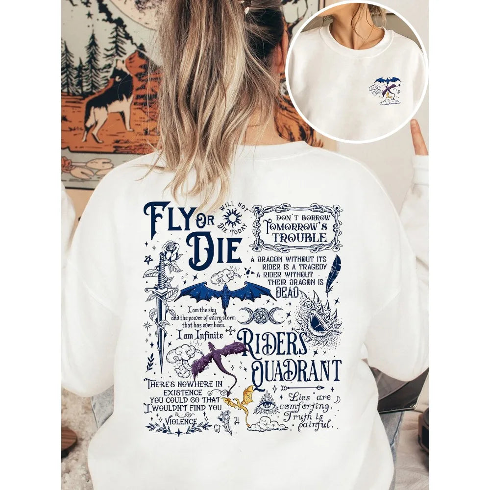 Fourth Wing Dragon Basgiath War College Slogan Women Sweatshirt Divine Sword Tome Elemental Dragons Duplex Printing Sweater