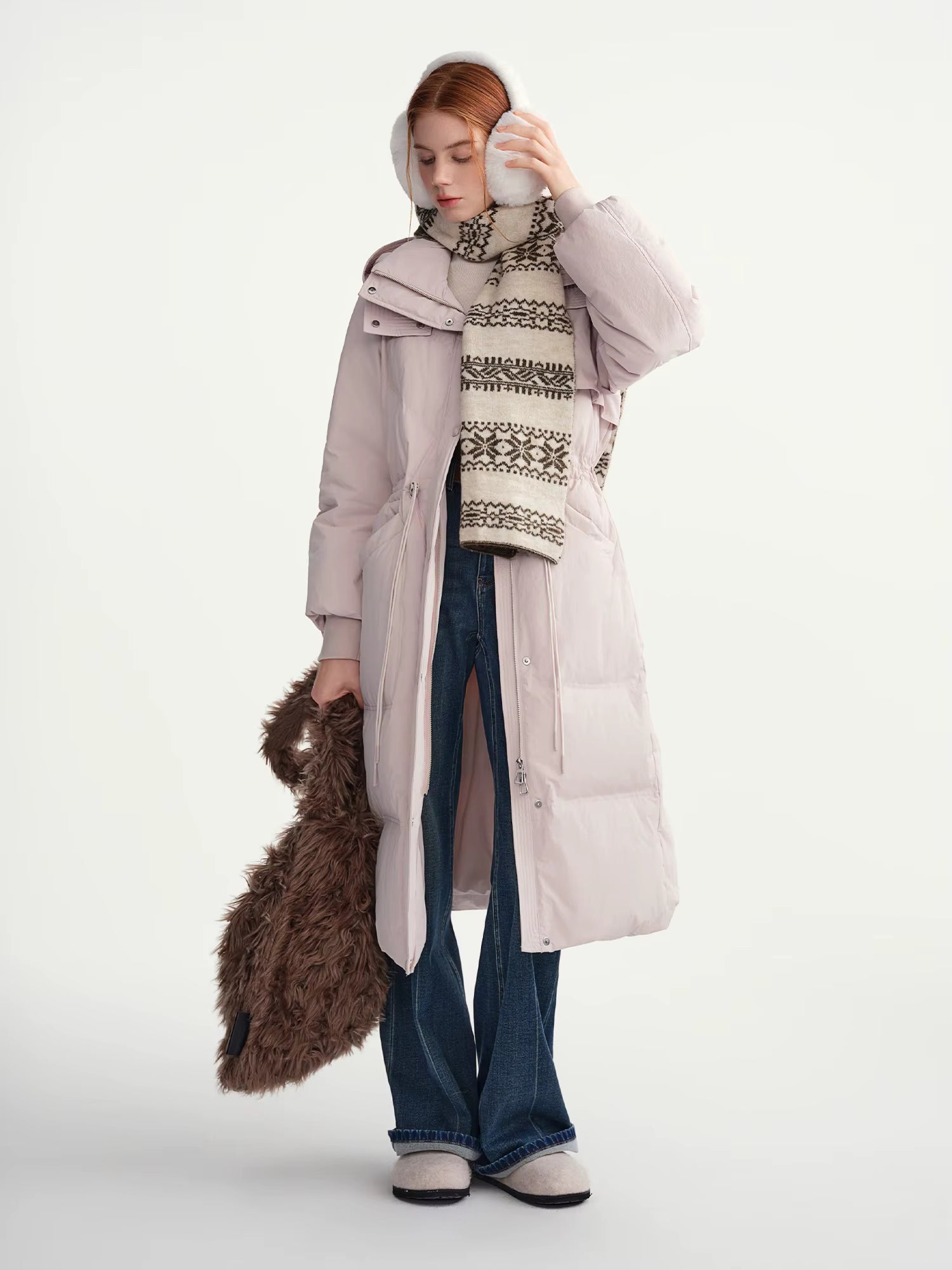 2025 Plus Women's Long Puffer Coat Hooded Belted Waist Down Jacket Slim Fit Winter Warm Thermal Parka Trench Overcoat