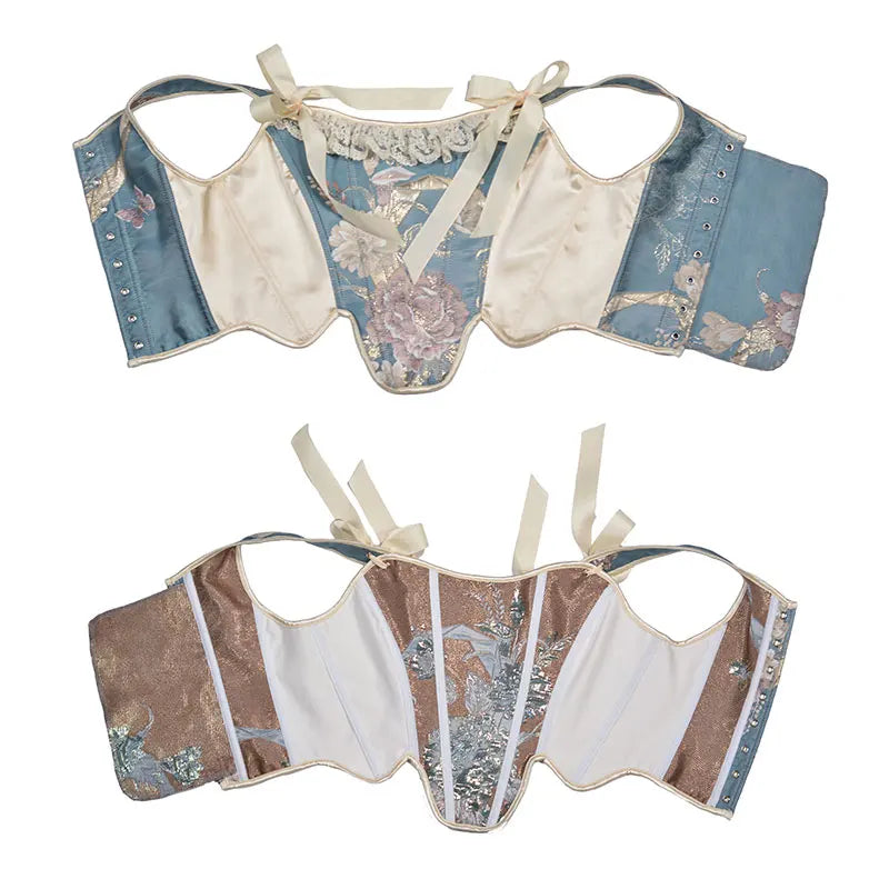 Vintage Oil Painting Print Corset Sexy Bustier Women Waist Trainer Low Cut Tie Up Ruffle Camisole Tanks Crop Top Bandage Girdle