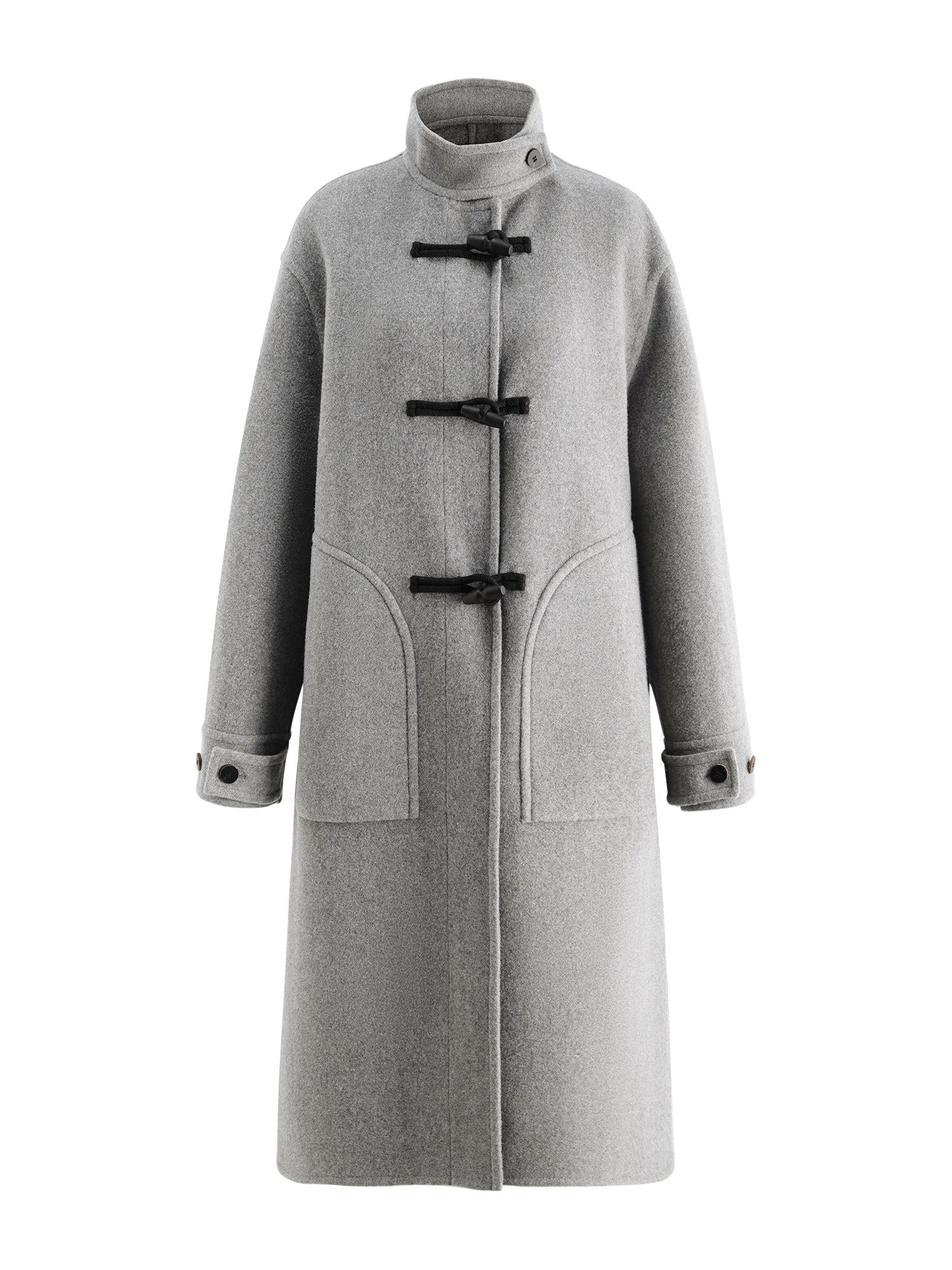 Crafty Studio Wool Coat for Petite Women with Horn Buttons, Standing Collar, and Double-Faced Design 2025 New