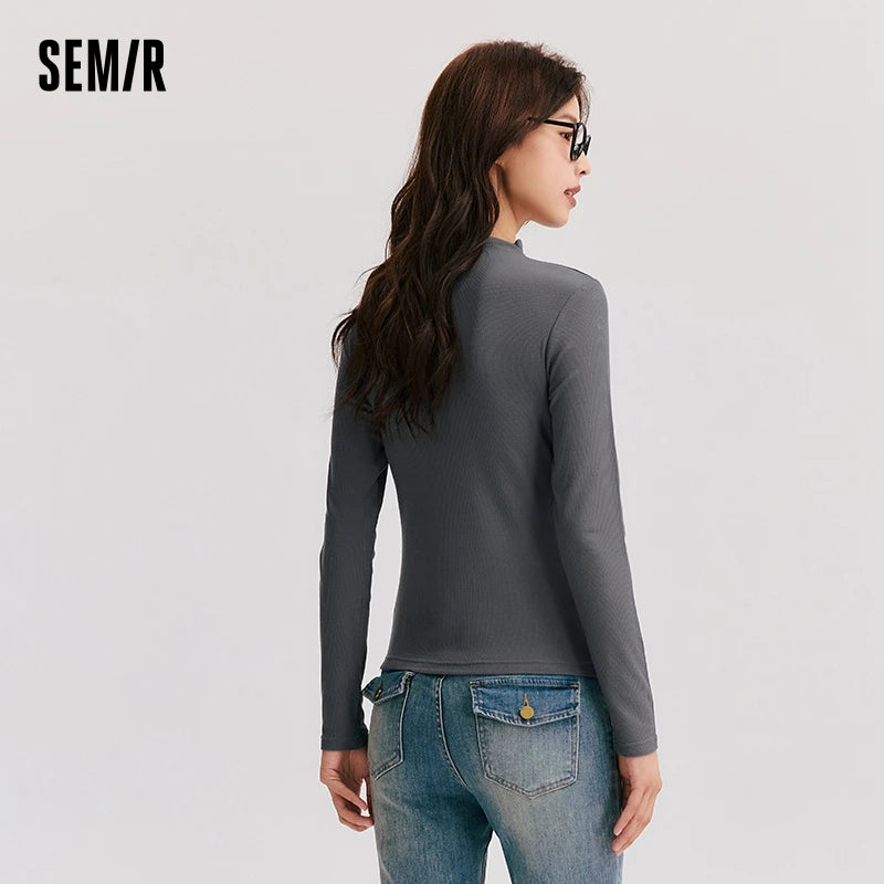 Semir Long Sleeve T-Shirt Women Moisture-Wicking Thermal Antibacterial 2024 New Winter Solid Color Tight Fleece Base Layer