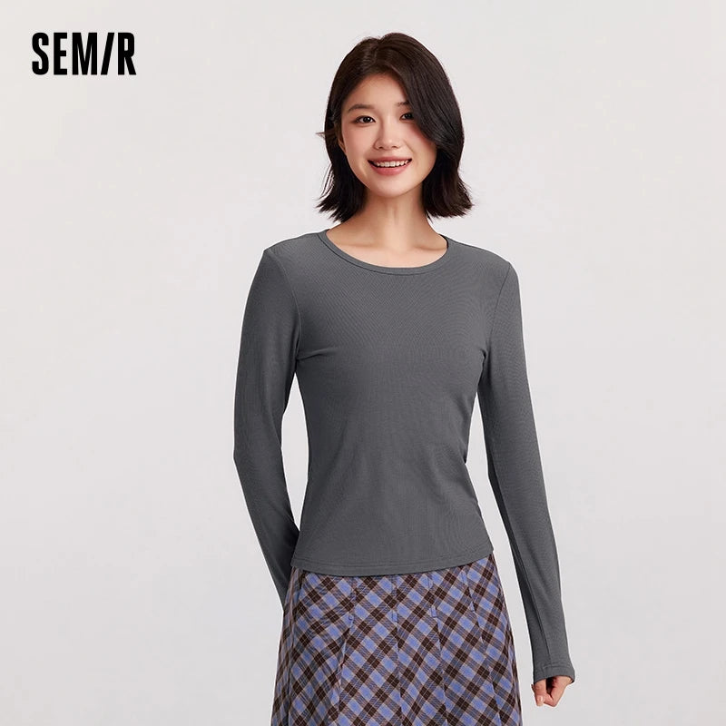 Semir Long Sleeve T-Shirt Women Moisture-Wicking Thermal Antibacterial Tight Inner Wear 2024 New Round Neck Fleece Pullover
