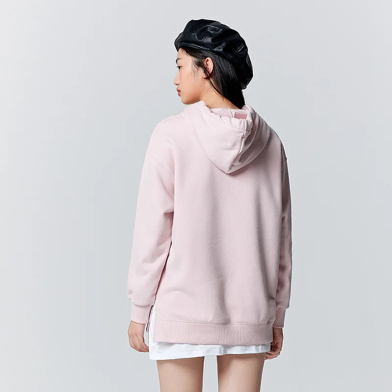 Semir Hoodie Women Mid-Length Loose Slit Letter 2024 New Winter Thermal Antibacterial Fleece Hooded Casual Versatile Sweatshirt