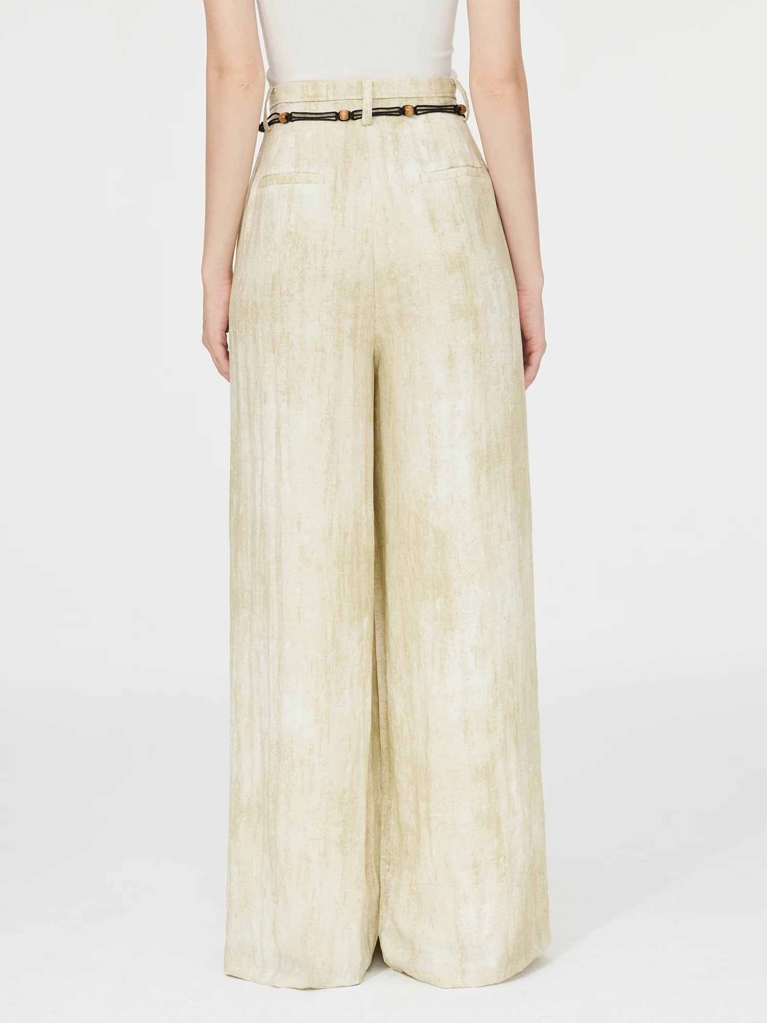FSLE【2 Colors】Women Wide Leg Trouser Tie-dye Yellow Color Sashes Decoration Full Length Female Autumn Pants Black Pant 24FS13301
