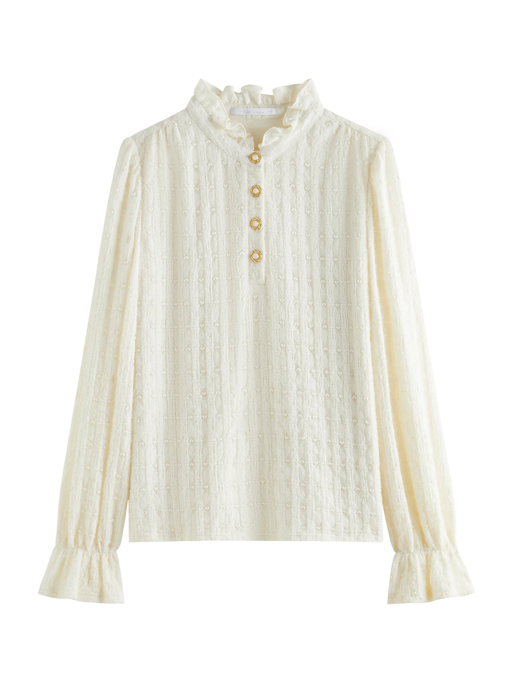 FSLE Women Lace Shirts Gentle Style Female Single Breasted Pullover Tops Ruffled Hem Brushed Long Sleeve Blouses 24FS14641