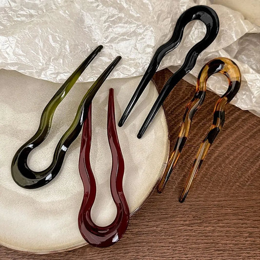 U-Shaped Hair Fork Fashion Tortoiseshell Acetate Hairpin Geometric Design Headwear Hair Sticks Women Girls