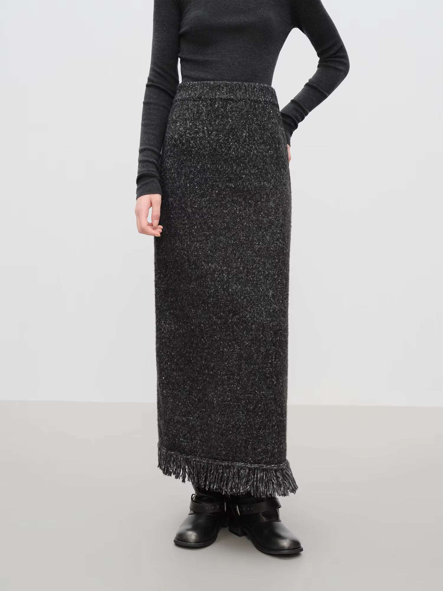 【Premium Series】Autumn Winter V-Neck Knitwear Women Yarn Dyed Cardigan Midi Skirt Two Piece Set Oversize Comfy with Scarf