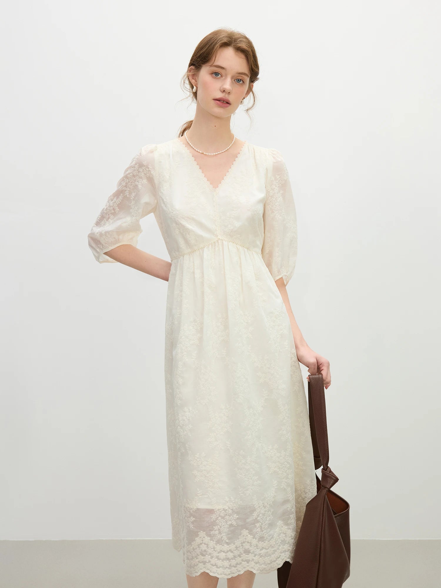 FSLE French Jacquard Lace Maxi Dress 2025 Summer Waist-Defining Sheer Tulle Elegant Beach to Gala Formal Wear