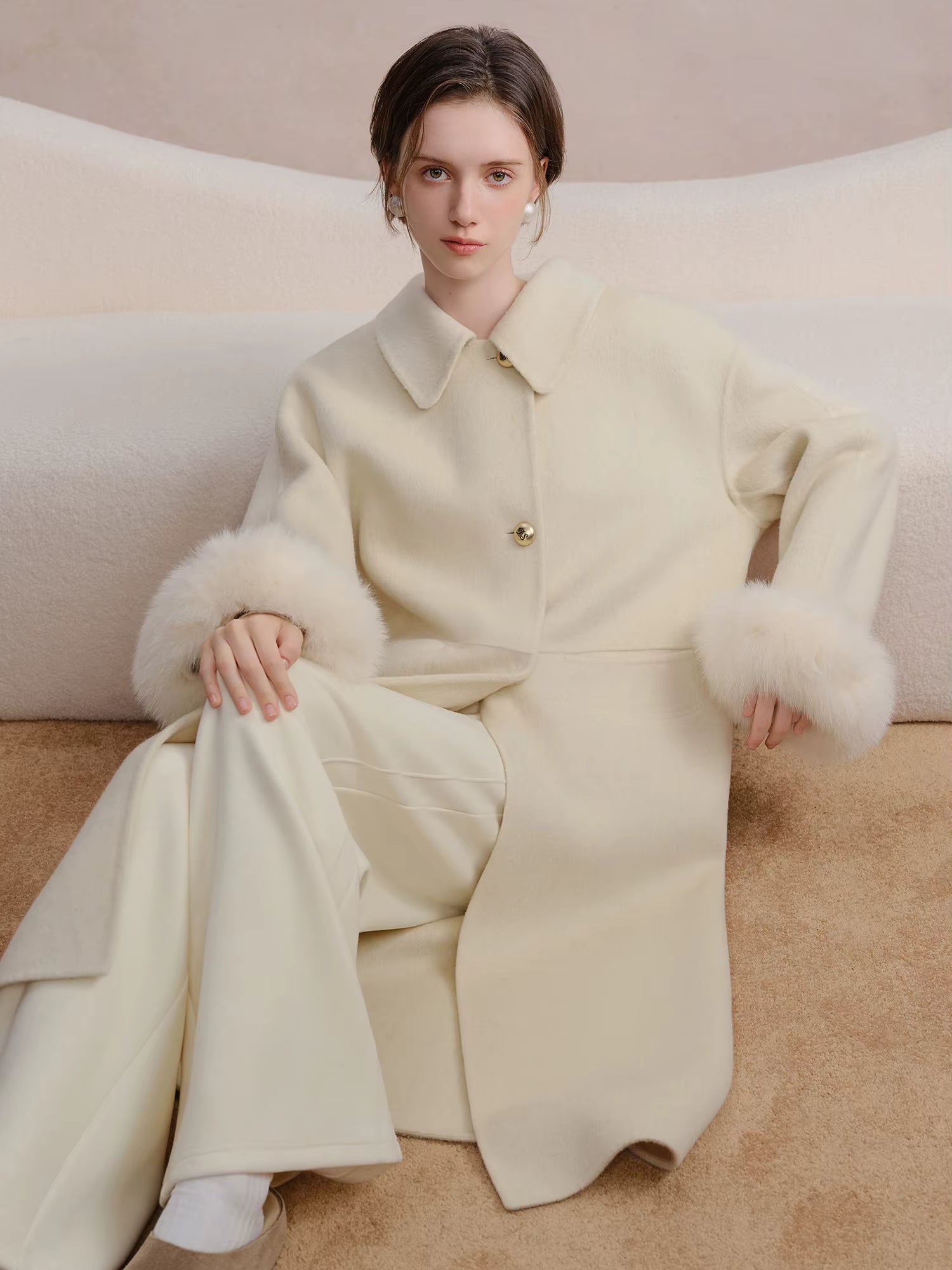 Plus Size Women's Detachable Collar Double Faced Wool Coat 2025 Winter Swan Style Tweed Overcoat Elegant Casual Outerwear