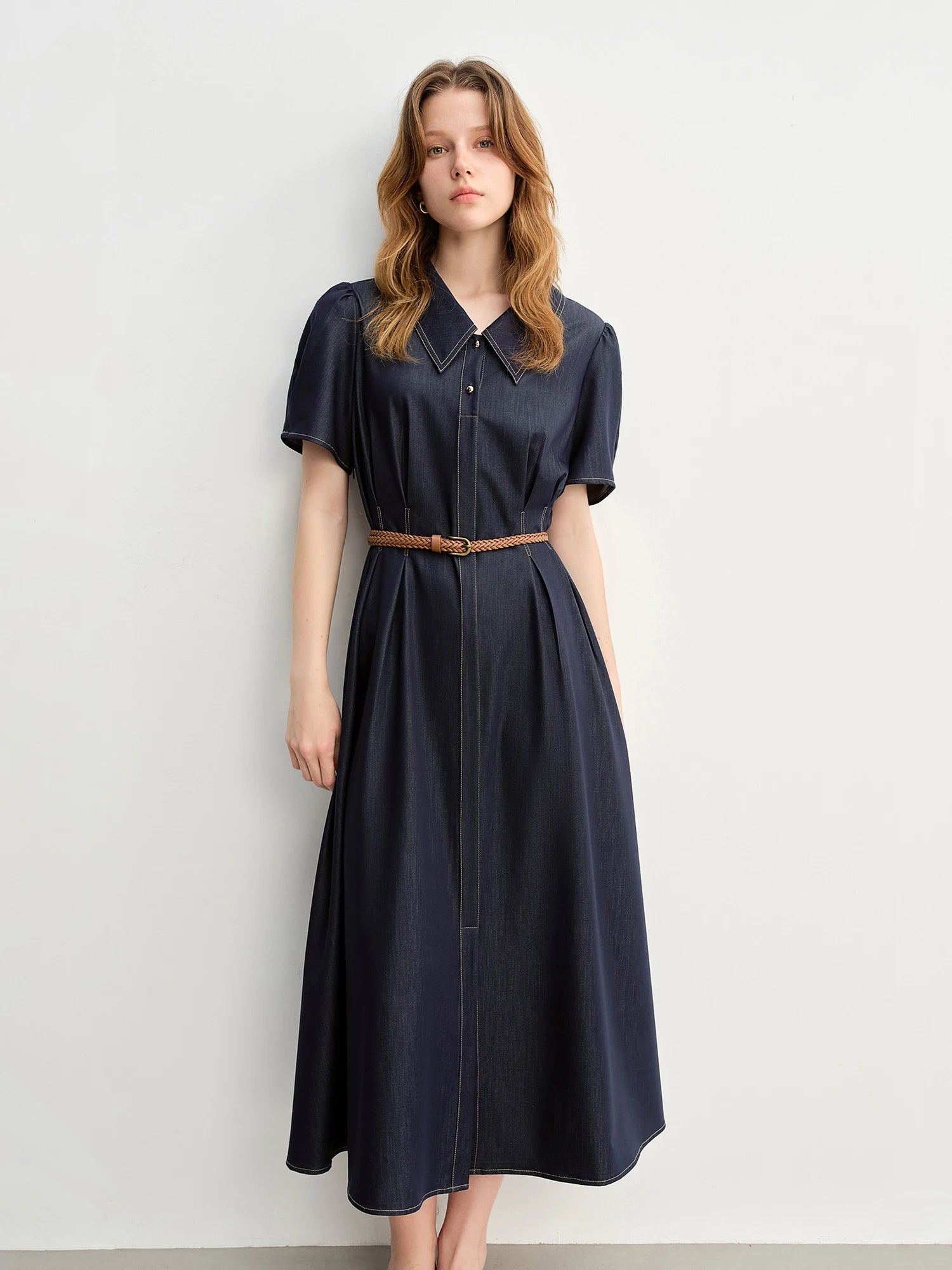 DUSHU Plus-Size Women's Office Casual Vintage Slim-Fit Slimming Cowboy Dress 2025 Summer New Denim Skirt Without Belt