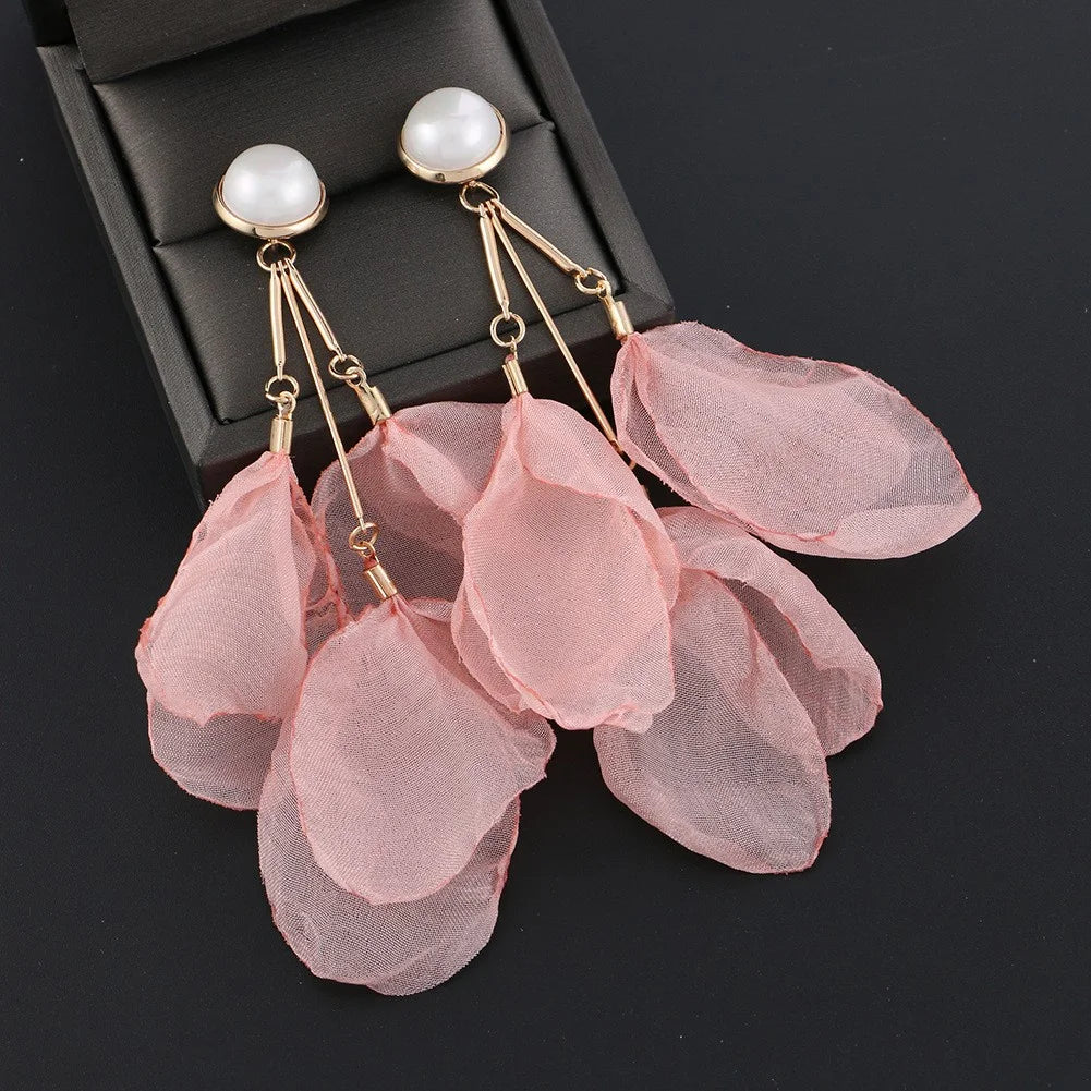 Badu Pearl Long Handmade Flower Tassel Earrings Girl Statement Jewelry Yarn Fabric Pendant Earrings for Women