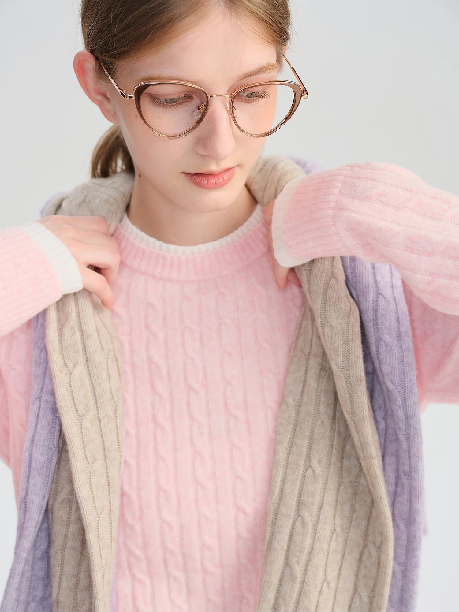 ZIQIAO-Petite Women's Mock Two-Piece Round Neck Jacquard Wool Knit Sweater Korean-Style Pullover Fall 2025 New Arrival Pullovers