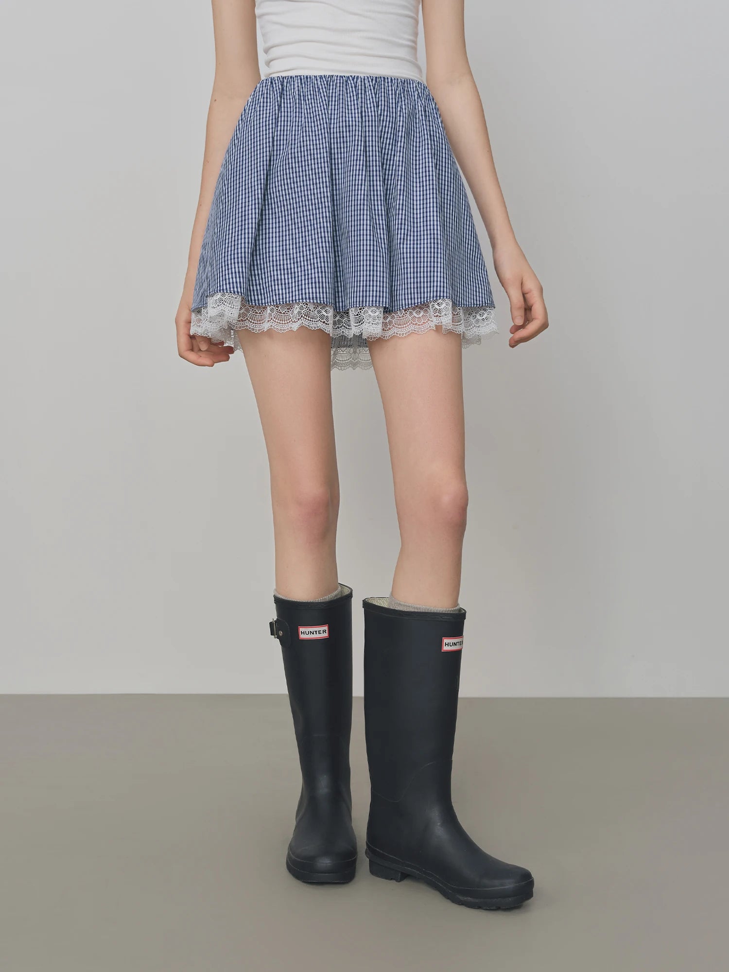 FSLE Blue Plaid Shirt Skirt Set For Women 2025 Autumn New Arrival Long-sleeved Lace Chic Blouse Y2K Skirt