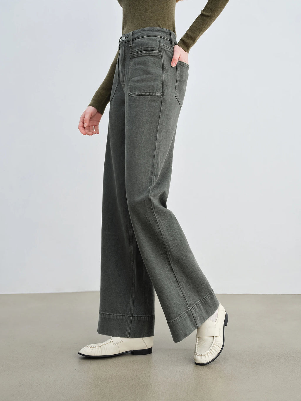 ZIQIAO Retro Custom-dyed Green Jeans for Women 2025 New Style Hip-covering Straight Pants Slim Wide-leg Long Pants