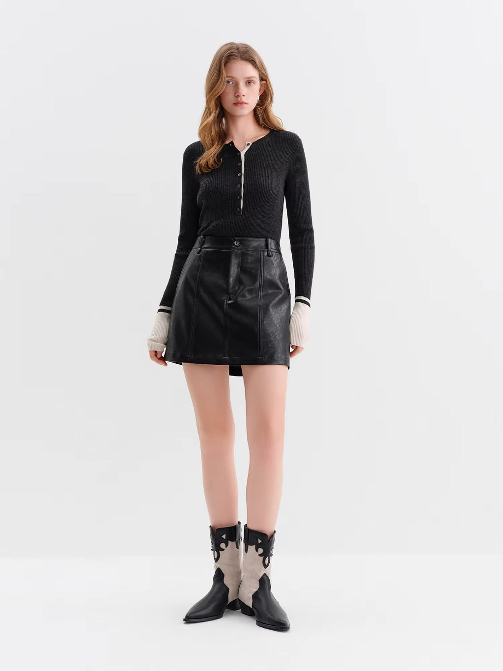 2025 Winter Women High Waist A-Line Short Skirt in Faux Leather - Versatile Flattering Stretch Mini Skirt for Daily Casual