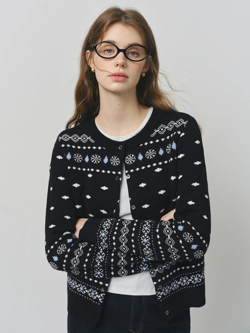 FSLE Fair Isle French Retro Jacquard Open Knit Women's Winter 2025 Slim Fit Sweater Women Clothing Sweaters Cardigan