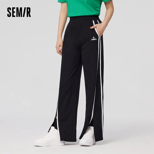 Semir Casual Pants Women Contrasted Color Slit Wide Leg Pants 2023 Spring New Retro Trousers