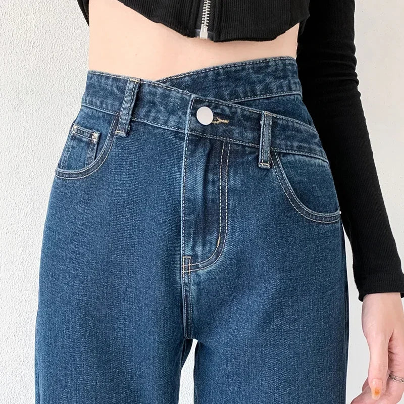 ZOENOVA Jeans Women Wide Leg Pants Mom Femme Black Blue Jeans High Waist Woman Trousers