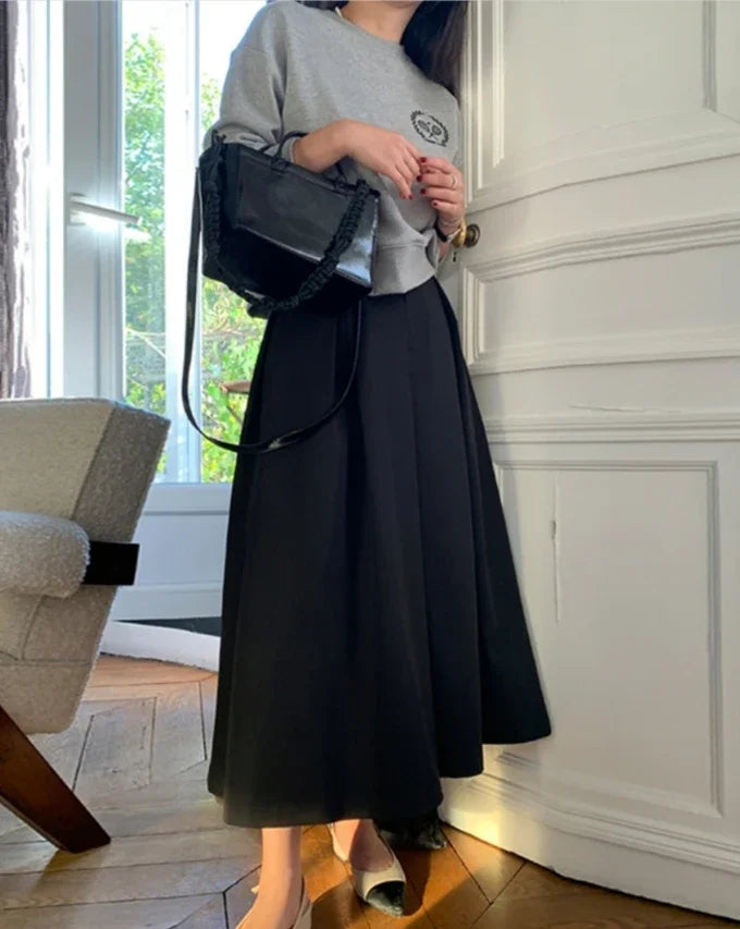 Chic Pleated Pockets Suits Skirts Office Ladies 2024 Spring Summer Korean A-Line Loose Casual Women High Waist Midi Skirt
