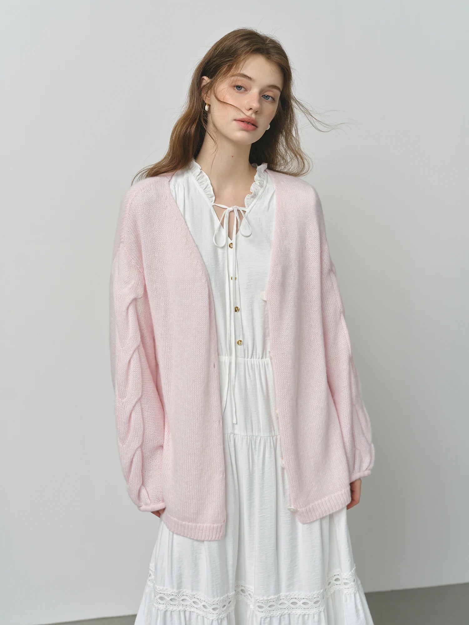 FSLE Alpaca Wool Loose Lazy Cable Knitted V-neck Cardigan Jacket Women's Autumn 2025 New