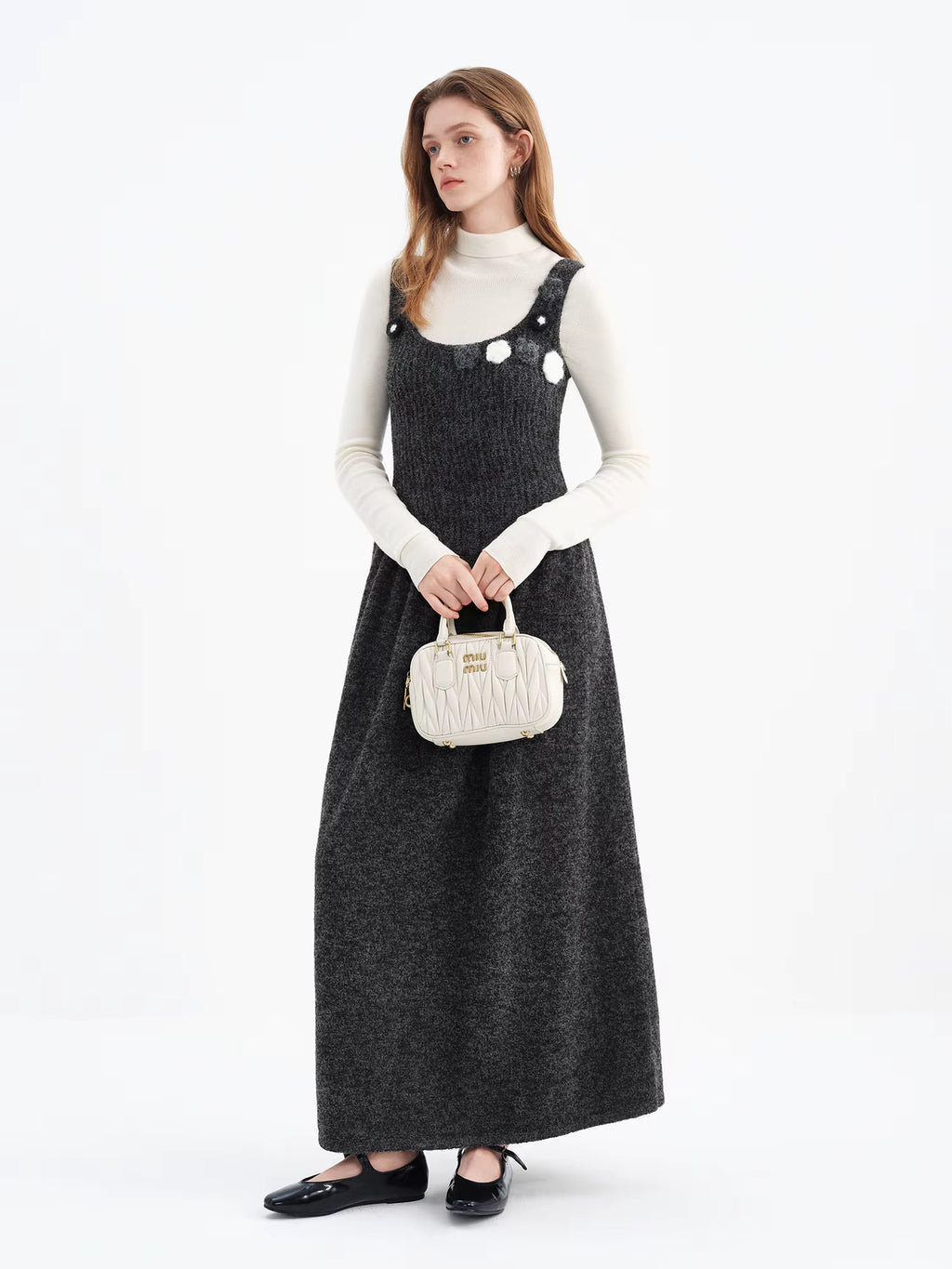 U-neck 3D Floral Knit Suspender Dress Women's Winter 2025 New Style, Waist-cinching Dress Commuting Elegant Ladies