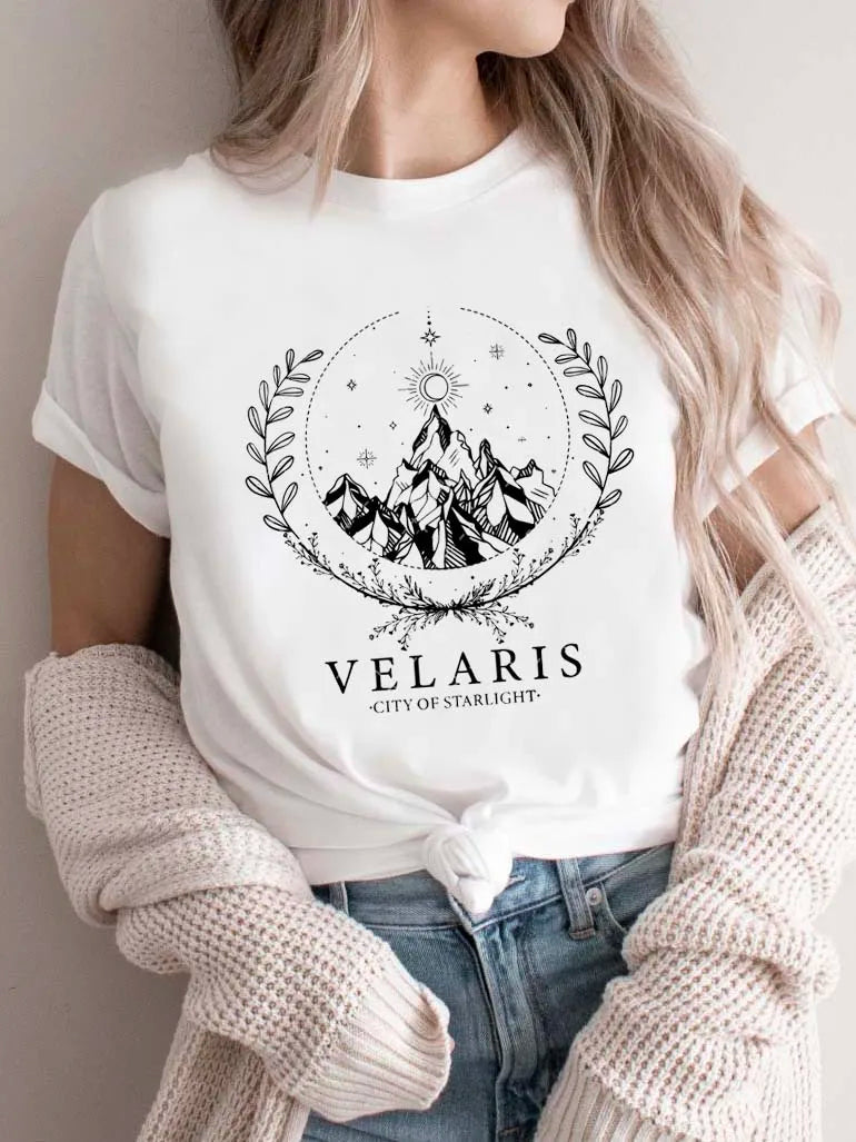 Two Side Velaris T-shirt Feyre's Tattoo ACOTAR Bookish Shirts Men Women Tshirts Short Sleeve Vintage T Shirt Tops SJM Merch