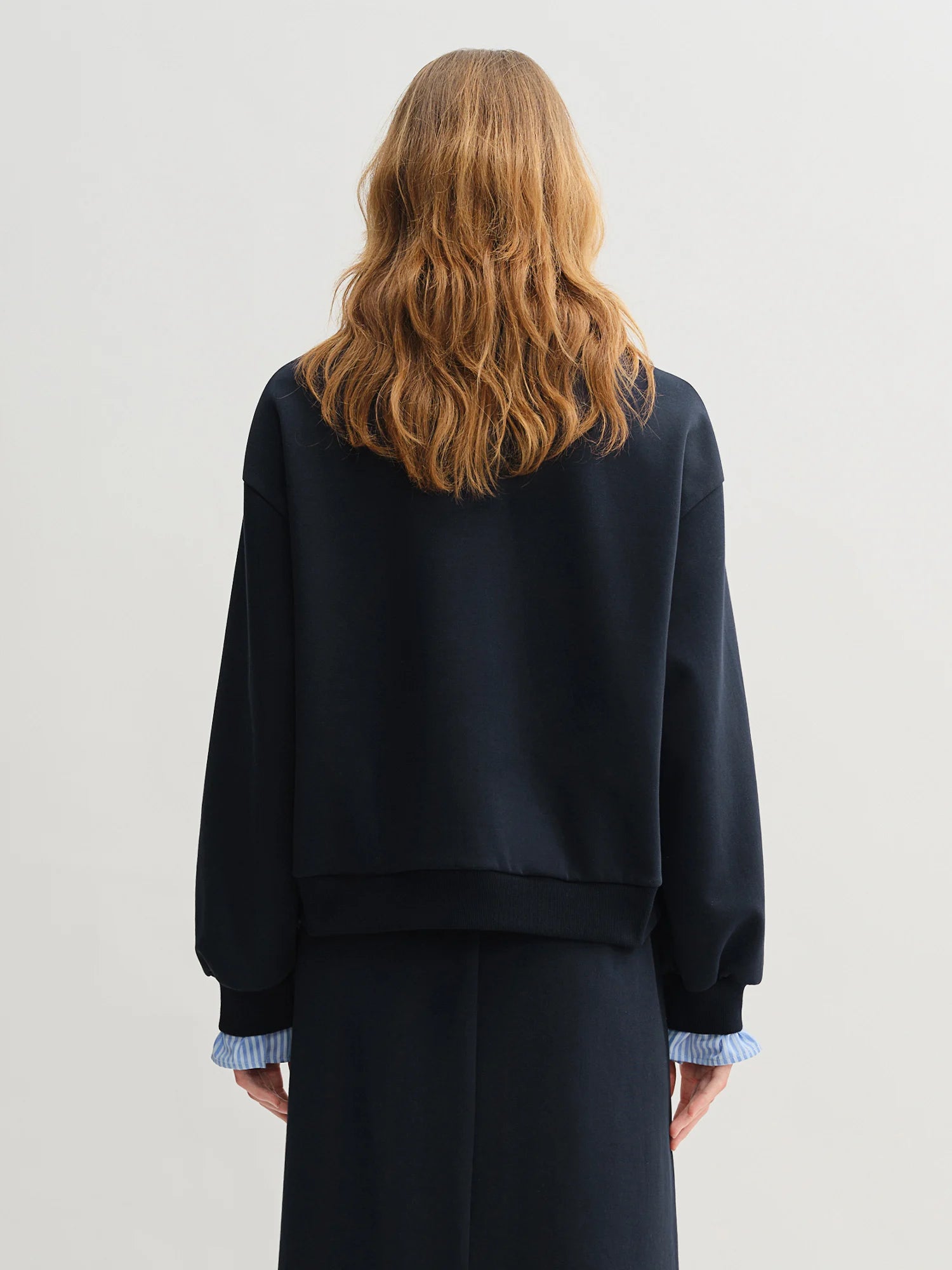 DUSHU Plus Size Navy Blue Long Sleeve Top Skirt Fashion Set 2025 Autumn New Arrival Splicing Sweater Skirt