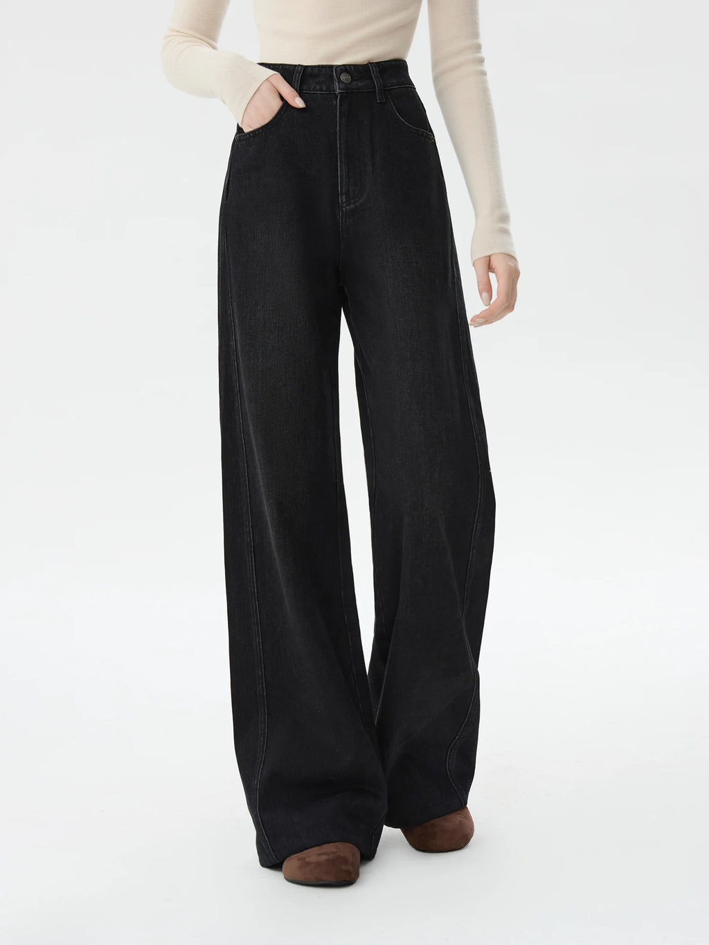 FSLE Office Lady American Retro High Waisted Relaxed Deconstruction Design Wide Leg Jeans for Women 2024 New 24FS14468