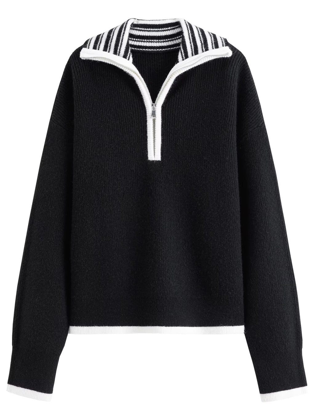 Women's 2025 Autumn/Winter New Style Ribbed Loose-fitting Zipper Stand Collar Color Block Inner Knit Sweater