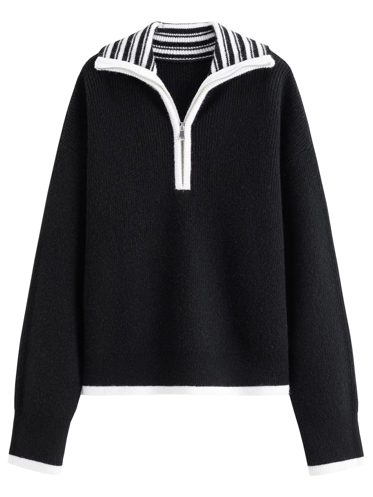 Women's 2025 Autumn/Winter New Style Ribbed Loose-fitting Zipper Stand Collar Color Block Inner Knit Sweater