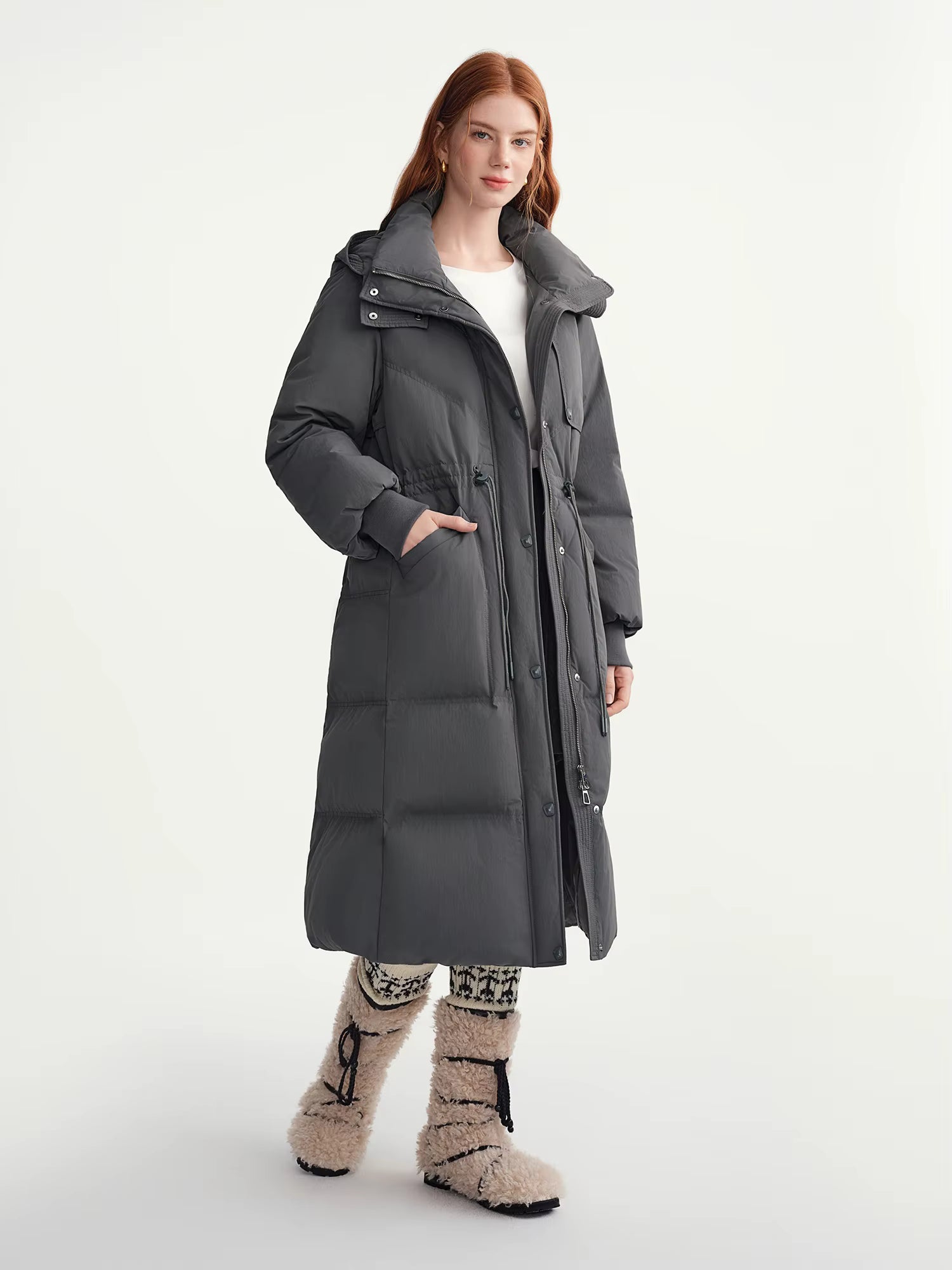 2025 Plus Women's Long Puffer Coat Hooded Belted Waist Down Jacket Slim Fit Winter Warm Thermal Parka Trench Overcoat