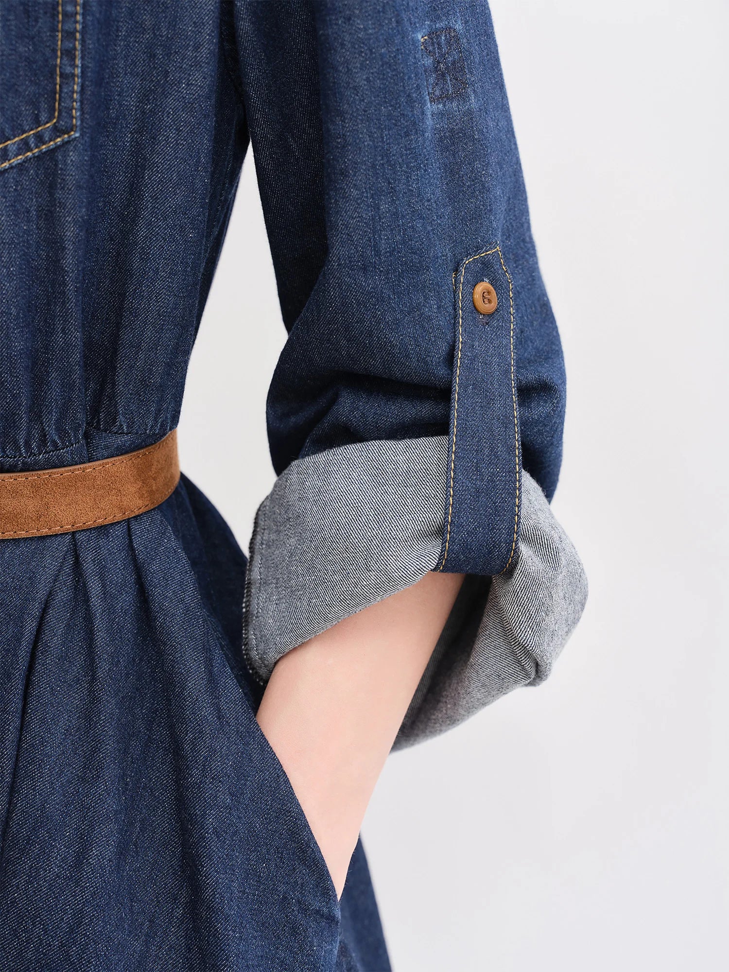 DUSHU Autumn 2025 Women's Denim Dress - Elegant Bouffant Hem Flowy Maxi Dress Casual Daily Wear Empire Waist