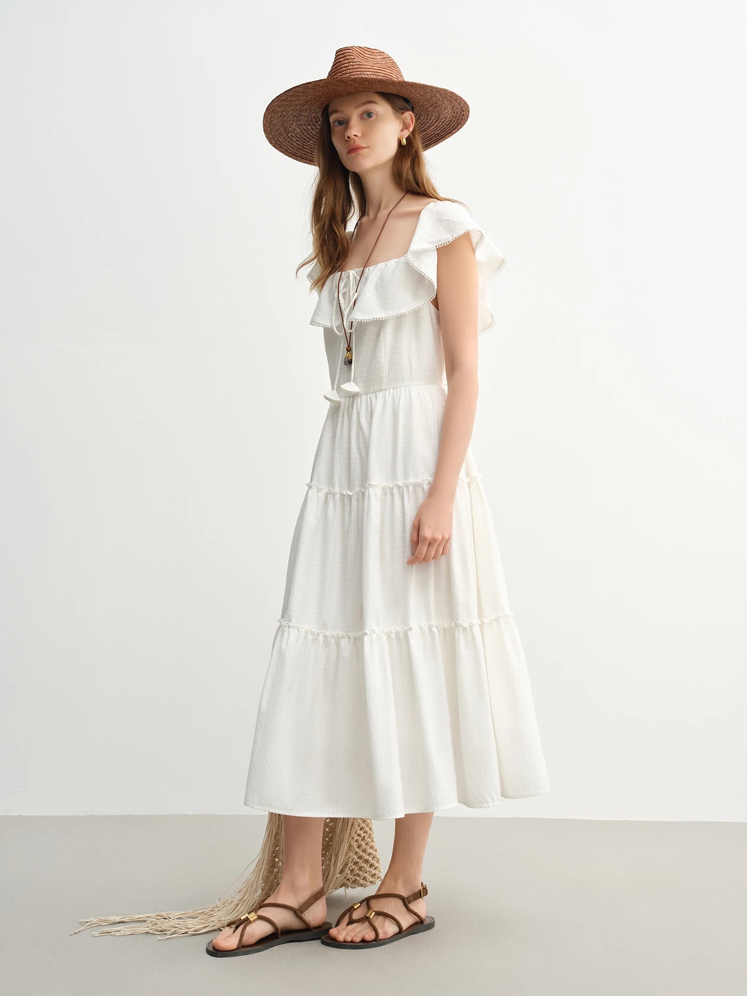 DUSHU Plus Size Ruffled Cake Shape Pink White Dress For Women 2025 Summer New Arrival Elegant French Style Long Dress