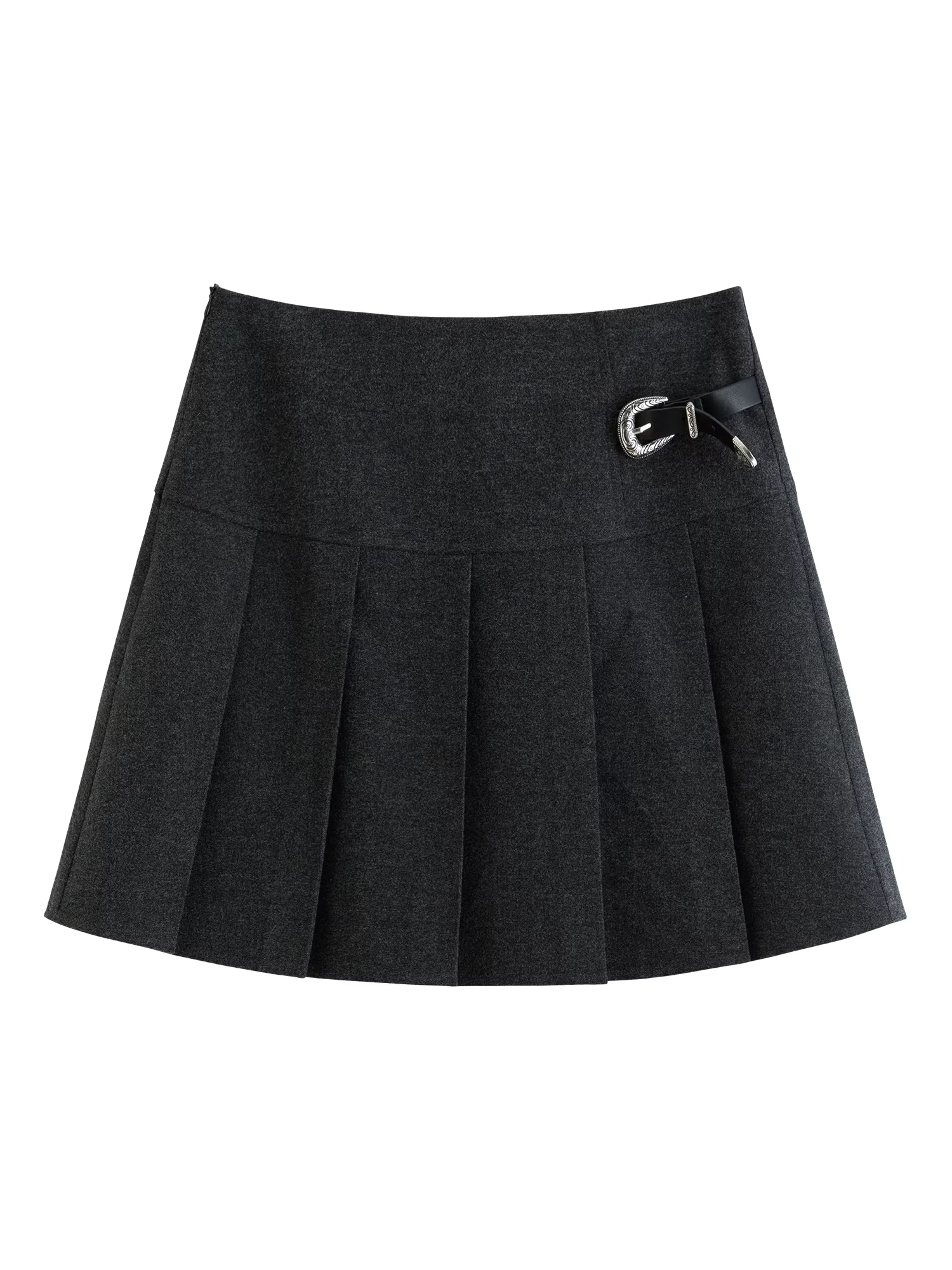 Long Pleated Skirt Women Gray Solid Simple Basics 2025 Autumn and Winter High Waist A-line Mini Skirt Korean Style