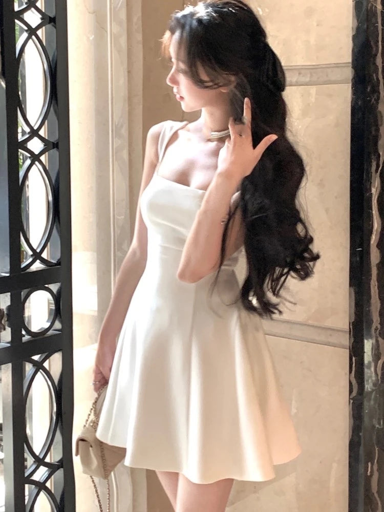 Solid Midi Dress Women French Elegant Holiday Party Dresses A-line Prom Robe Wedding Vestidos Ladies Clothes New