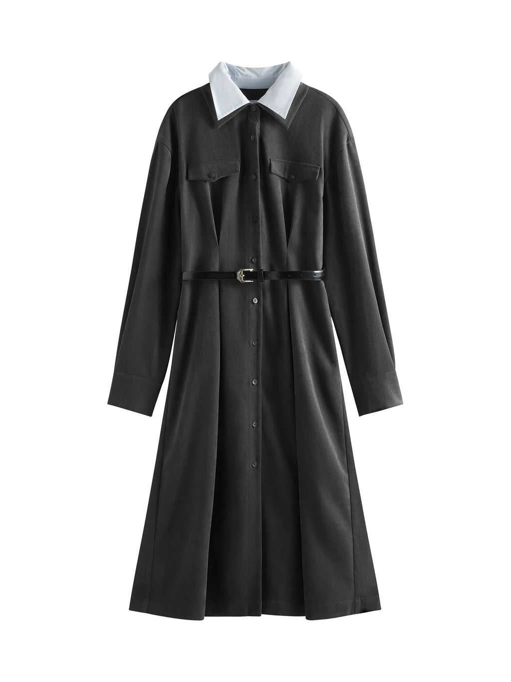 FSLE Women Winter Long Dress Fake Two Piece Patchwork Design Female Thicken Long Sleeve Dresses With Sashes 24FS14613