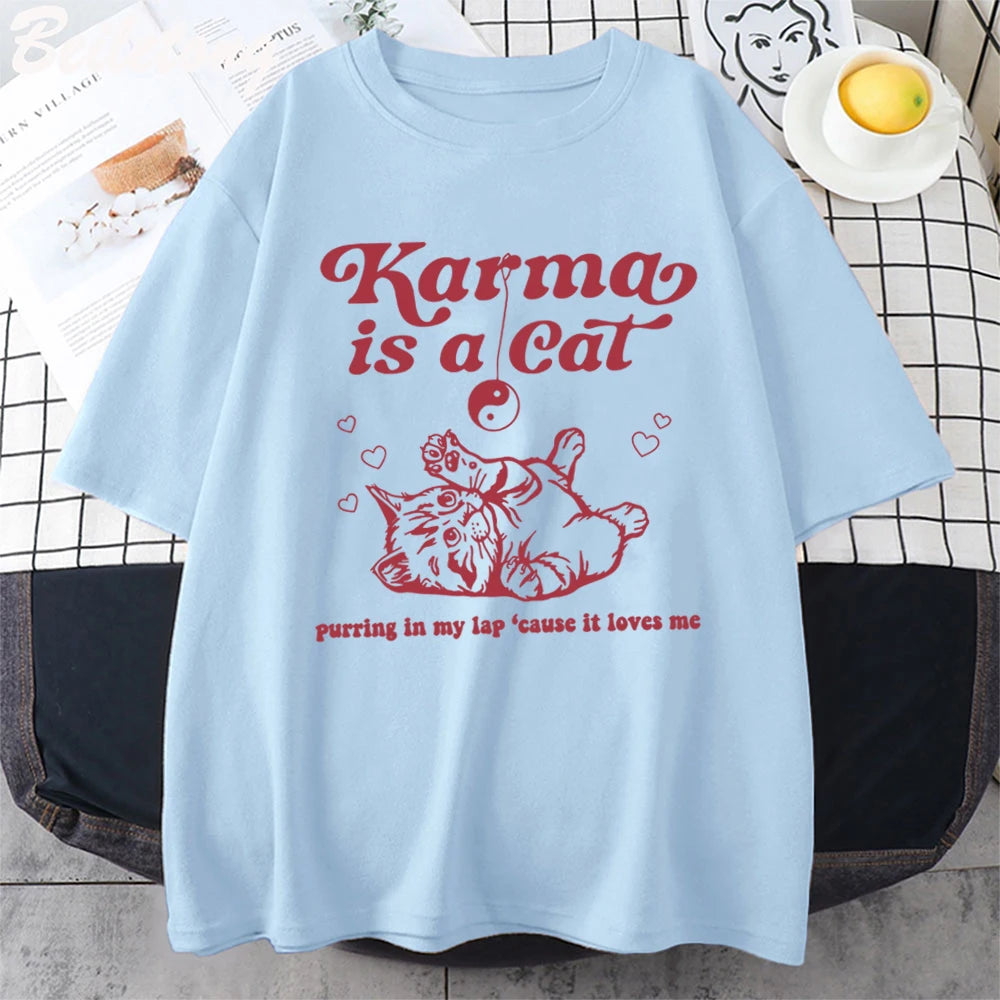 Karma Is A Cat 2023 Taylor Midnights Album Tshirt Short Tee Shirt Meet Me at Midnight Tops Camisetas Unisex Dropshipping