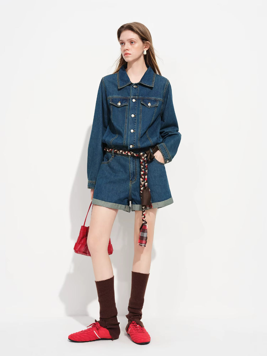 2026 Spring Women's Retro Turn-Down Collar Denim Jumpsuit - Classic Commute Style Wide Leg Overall for Office Daily Wear