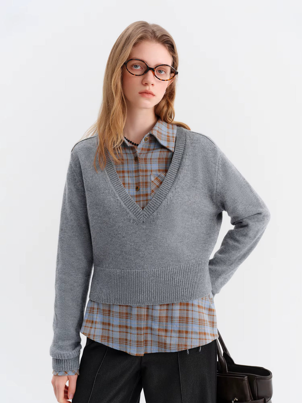 2025 Winter Women's V-Neck Loose Knit Sweater Oversized Pullover Soft Wool Blend Top Cozy Fall Fashion Casual Long Sleeve