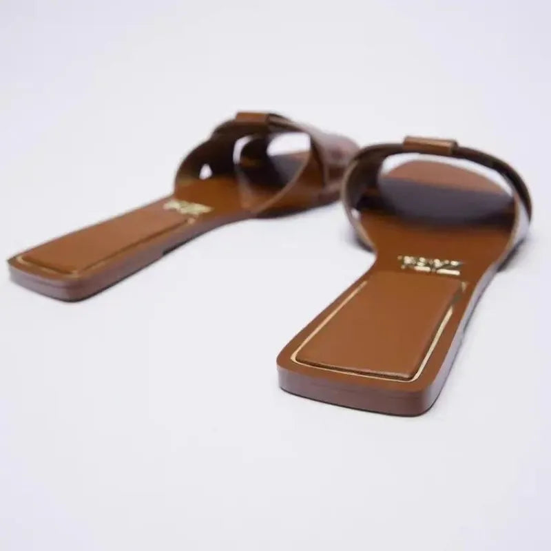 Summer Designer Traf Woman Flat New Slippers Woven with Comfortable Women's Shoes Casual Bottom Slippers Women 2024 New