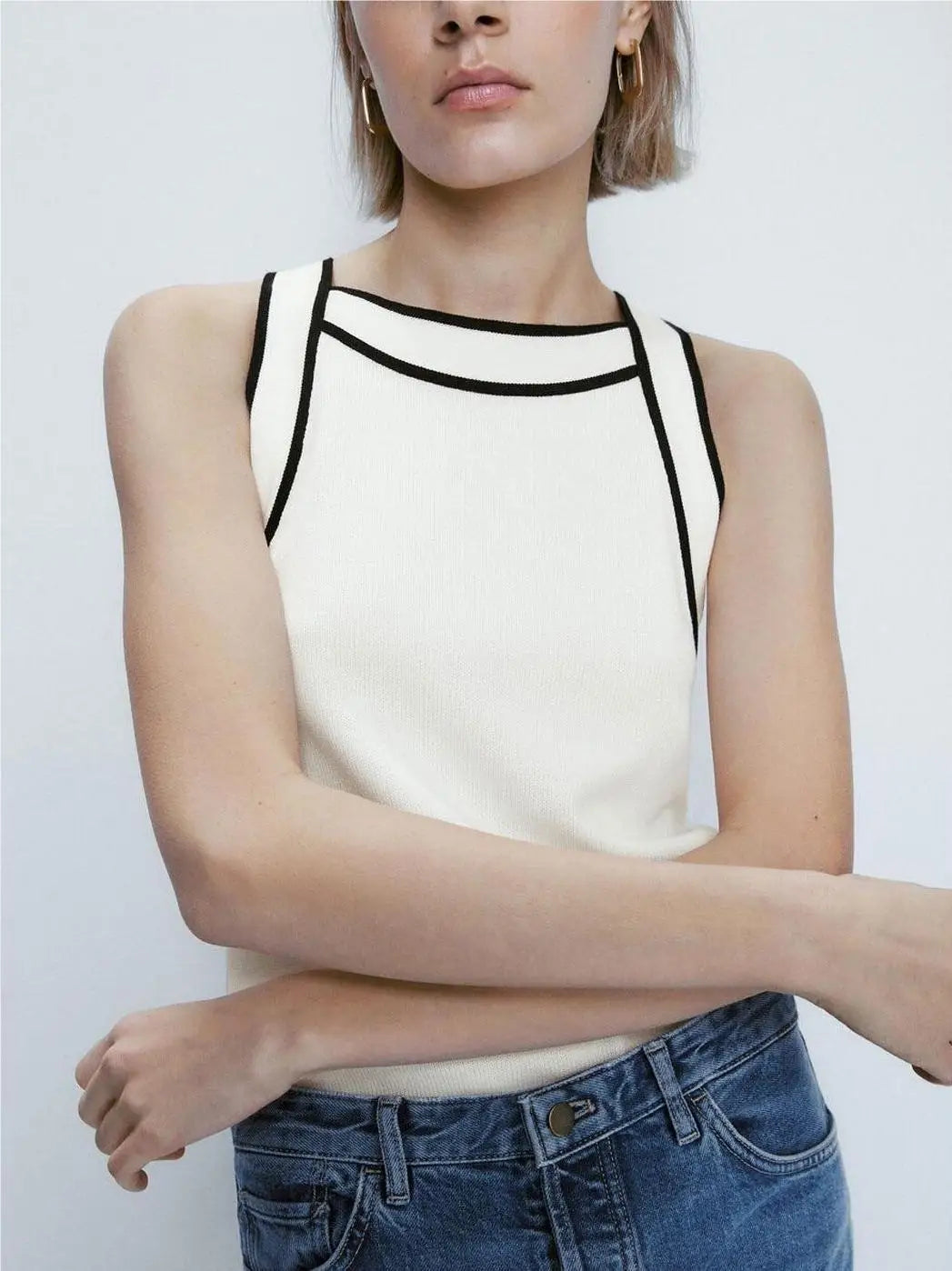Ethereal  2023  autumn new style of Women's casual Temperament slim fit with knitted straps daily color contrast commuter vest