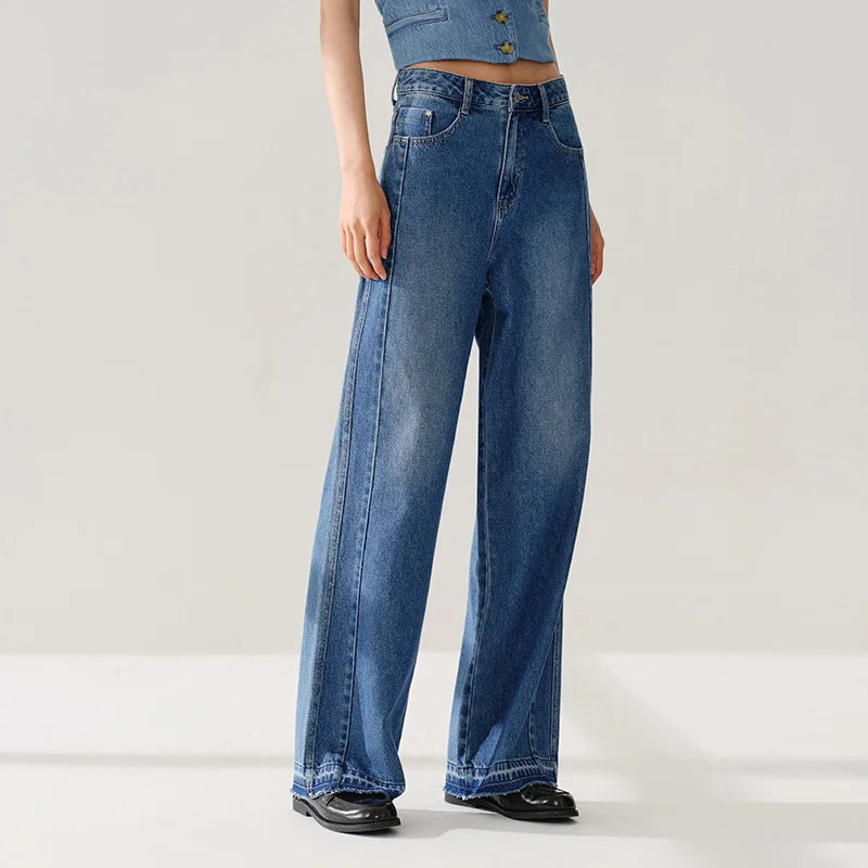 Semir 2024 Jeans Women Raw Edge Wide-Leg Pants Spring New Slimming Leg-Length Floor-Length Pants