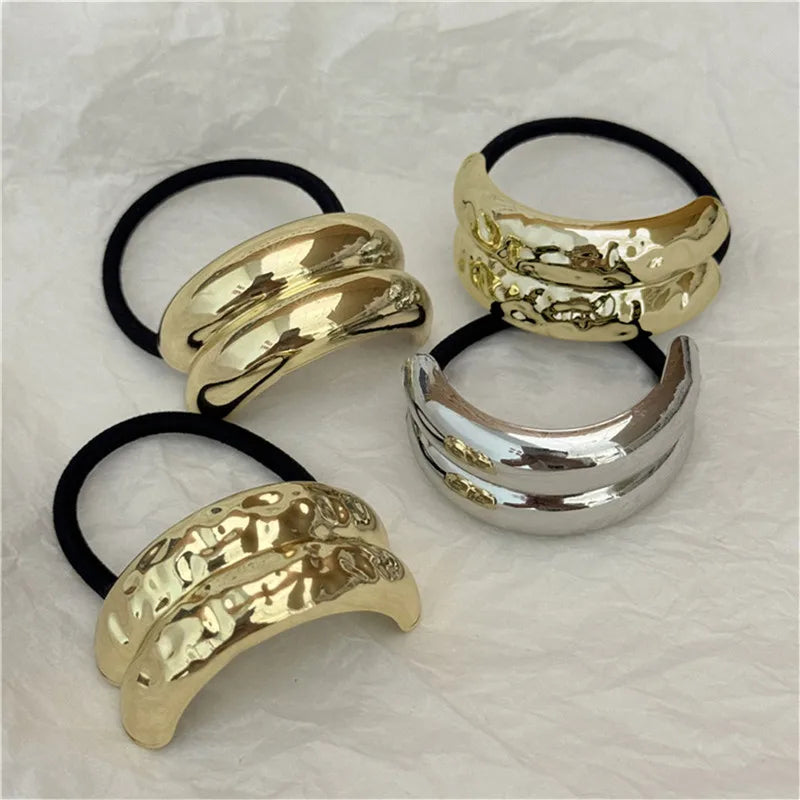 Korean Fashion Metal Irregular Double-Layer Hair Bands Ropes Women Headband Elastic Hairband Ponytail Holder Hair Accessories