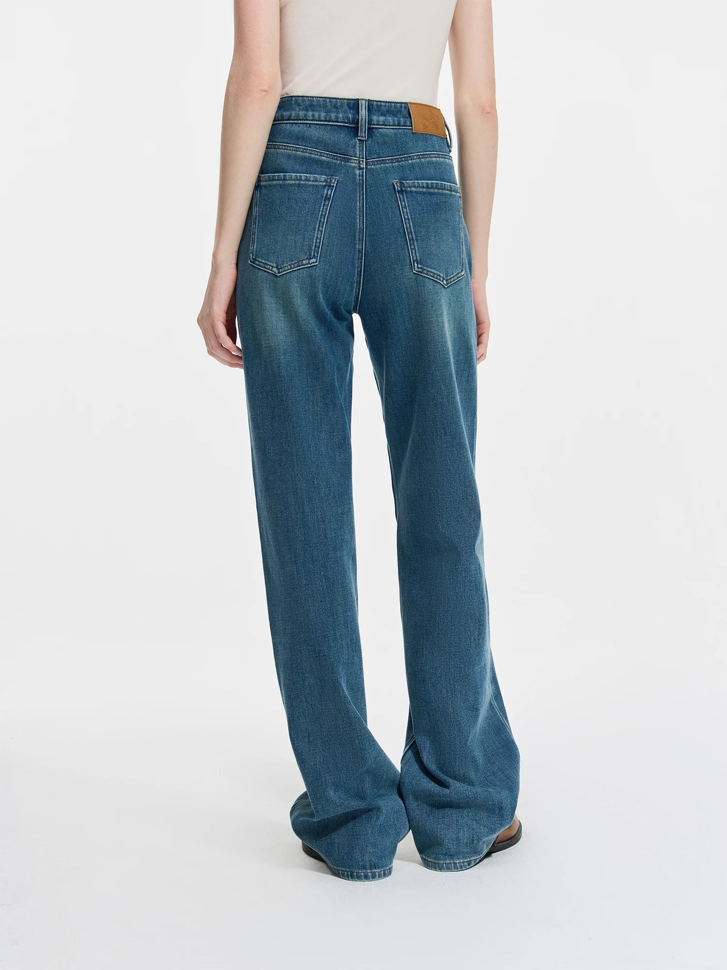 FSLE Office Lady Retro Straight High Waisted Jeans with High Elasticity Brushed Casual Loose Women Pants 24FS14295